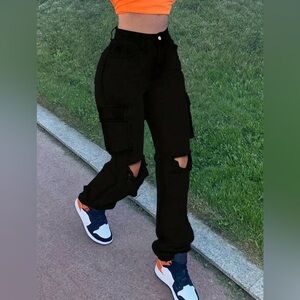 Black Ripped Cargo Pants